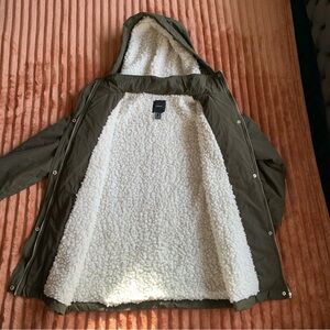 Olive Green Hooded Jacket with Sherpa Lining